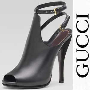 GUCCI leather booties peep toe heels sling back ankle strap shoes worn once